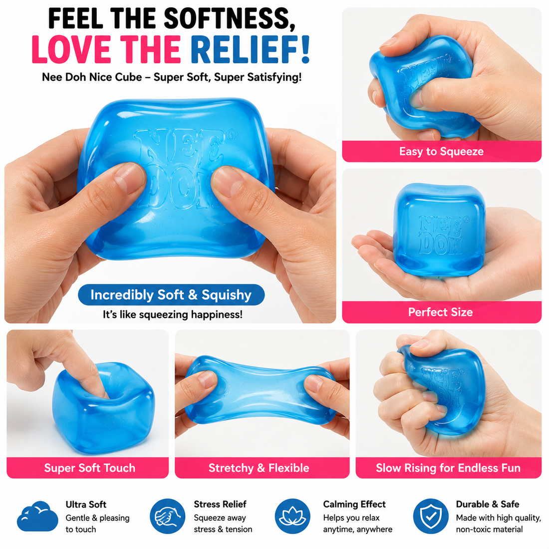 Nee Doh Nice Cube  Squeeze, Relax & Smile! Pack Of 3, Pack Of 4, Pack of 5